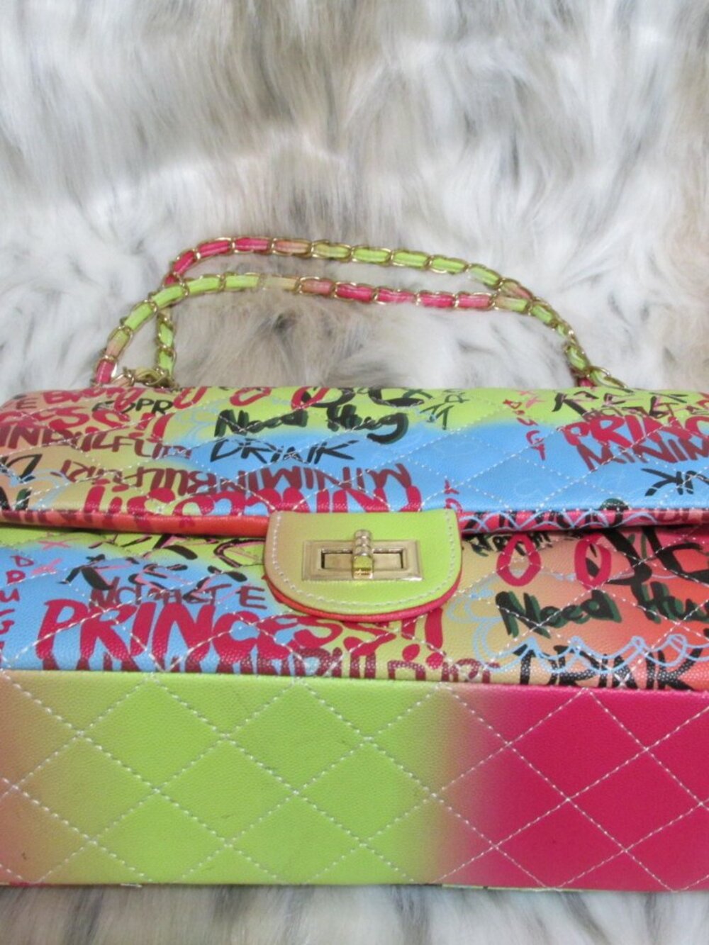 P2969-Turnlock Caleesa Graffiti Satchel Drop Shoulder Stap Bag